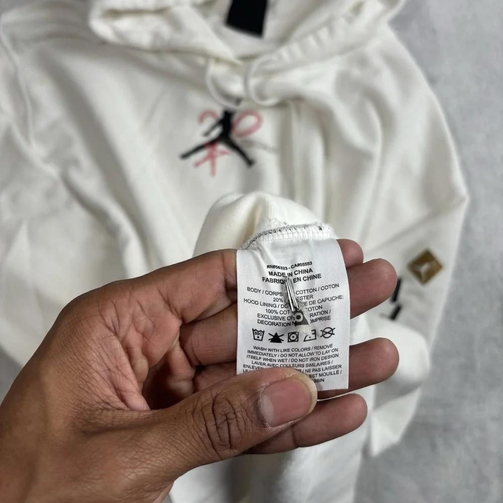 Jordan White Pullover Long Sleeve Legacy FIBA Hoodie Men's‎ XL Stain